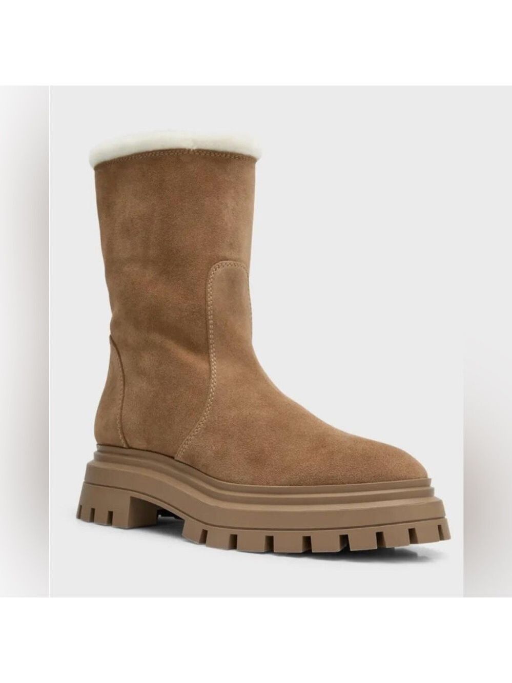 Stuart Weitzman Bedford Chill Genuine Shearling Lined Moto Suede Booties - NWT